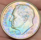 2015-P Roosevelt Dime Beautiful Lustrous Gold/Rainbow Toned Coin   #8