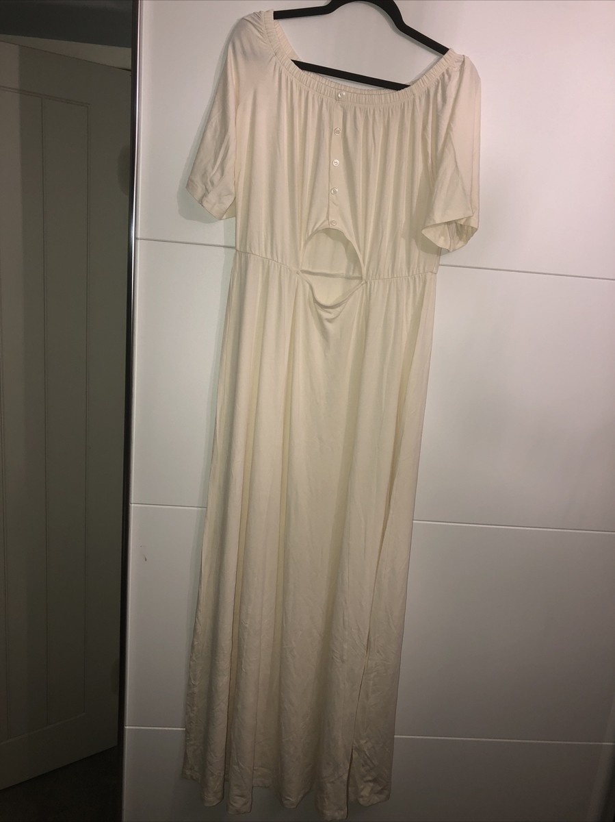 Asos Curve Size 18 Bardot Cream Maxi Dress With Cut Out Detail | eBay UK