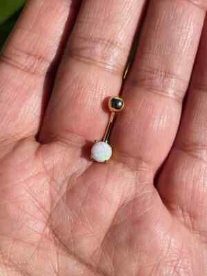 14k Solid Gold Belly Button Navel Ring Round Genuine Opal Piercing Jewely