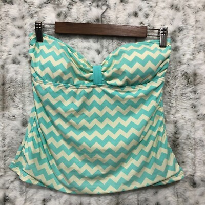 Juicy Couture Size Med Aqua Cream Tropical Wave Bandini Bikini Swim Top    