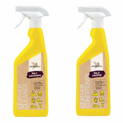 B & E Lederpflege Set 2 x 500 ml - Leather Cleaner + Conditioner, Step 1 + 2 