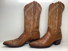 VTG MENS LARRY MAHAN CWBOY BROWN SNIP TOE STITCHED BOOTS SIZE 10.5 D