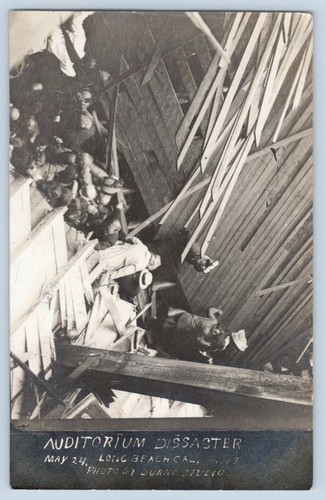 Long Beach California CA Auditorium Disaster Real Photo Postcard RPPC 1913