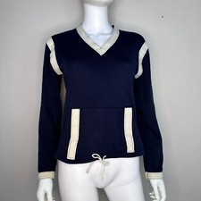 Vintage 1970s Navy Blue V-Neck Sweatshirt 70s Rimlon RBK Importers
