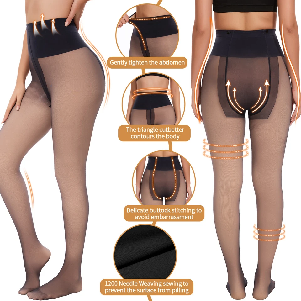 Mujeres Pantimedias Térmicas Forradas Translúcidas Invierno Cálidas Vellón Medias EE. UU. Foto 3 de 4