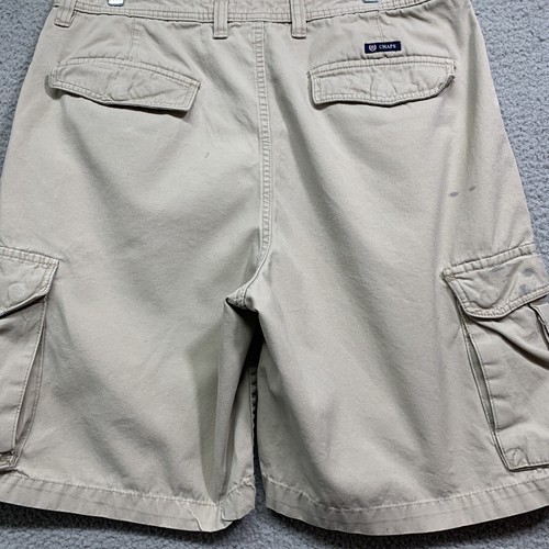 Pantalones cortos de carga Chaps para hombre 36W caqui holgados rectos al aire libre lona 6 bolsillos logotipo - Imagen 6 de 14