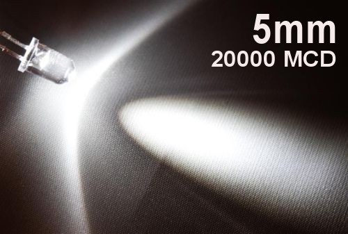 100 LED Diodes 5Mm White Cold Brightness 20000 MCD