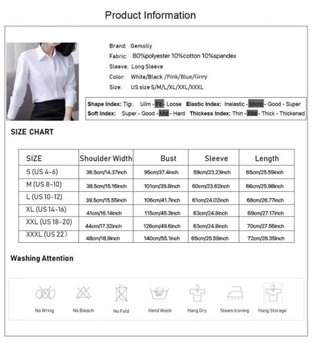 Women's Basic Button Down Shirts Long Sleeve Plus Size Simple Cotton Stretch ... - Picture 6 of 8