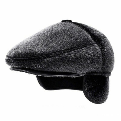 Men Faux Fur Driving Newsboy Hat Golf 