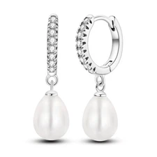 MULA Original Pearl Hoop Earrings Clear CZ For Women Jewelry 925 Sterling Silver