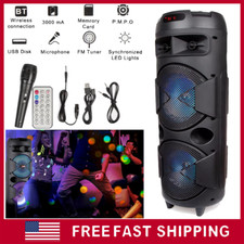 Dual 8" Bluetooth Party Speaker Heavy Bass TWS FM AUX with Mic Remote LED Light