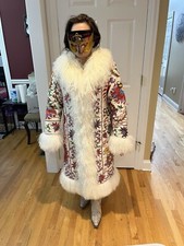 Suzani Winter Coat Handmade Embroidered Fabric Fleece Mongolian Lamb Fur