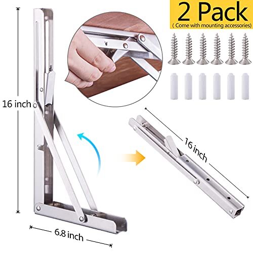 2 Stück 16 Zoll Schwerlast klappbare Regal Klammern Wandmontage für Heimwerker Tisch Werkbank - Bild 3 von 7
