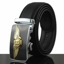 Fashion Mens Black Leather Belt Strap Automatic Buckle Casual Solid High Quality