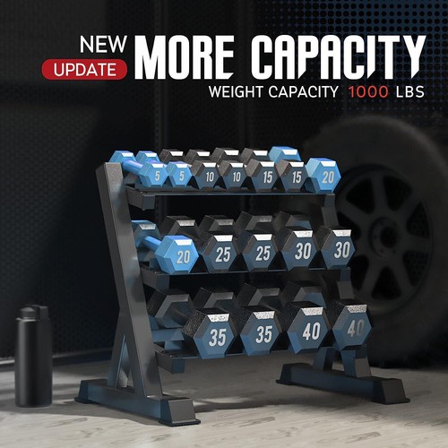 3 Tier Dumbbell Rack Storage Stand Hex Weight Heavy Duty Wide Home Gym Fitness - Picture 7 of 13