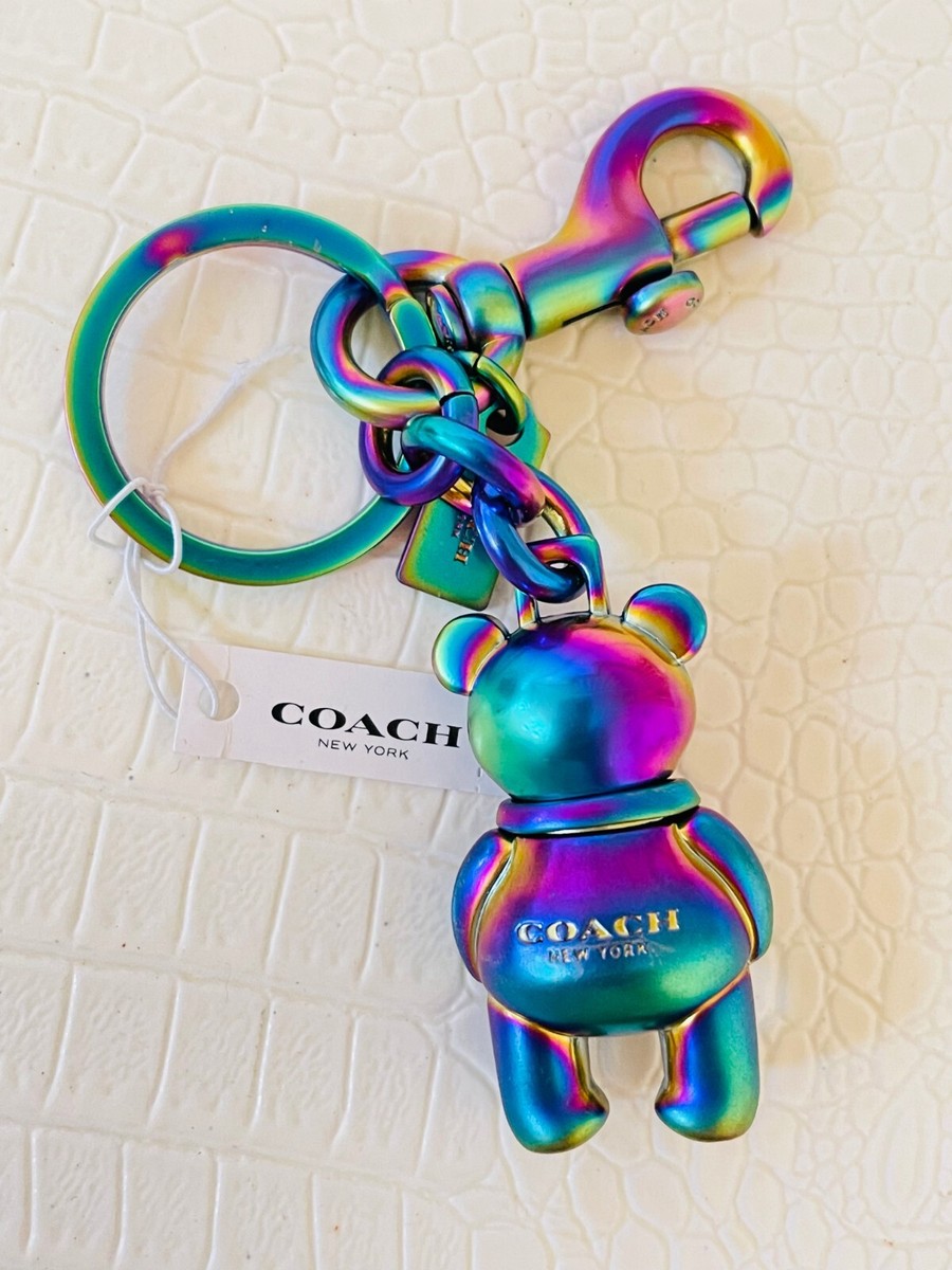 COACH Bear Keychain Key Ring Fob Metal Bag Charm Hologram