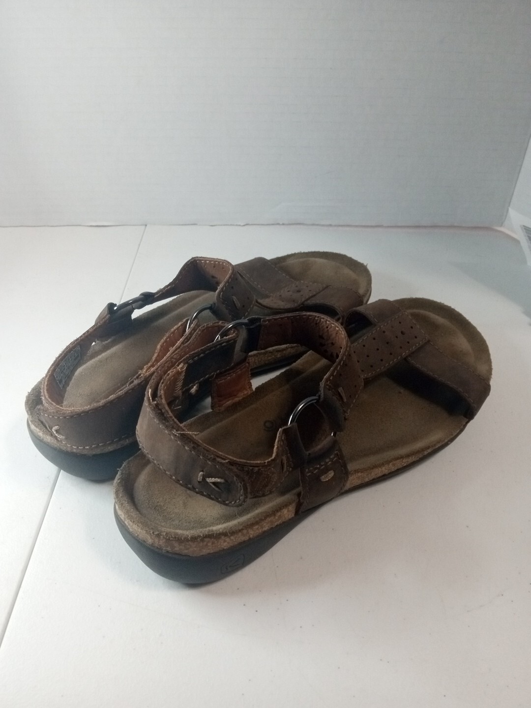 KEEN Kaci Ana Sandals Womens Size 7 Brown Leather T Strap Comfort Wedge Clean