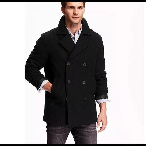 OLD NAVY Mens Black Wool/Polyester Blend Pea Coat Size Regular