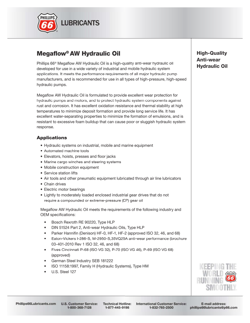 P66 Megaflow AW 68 Hydraulic Oil 5 Gal Pail R&O ISO VG 68 Denison