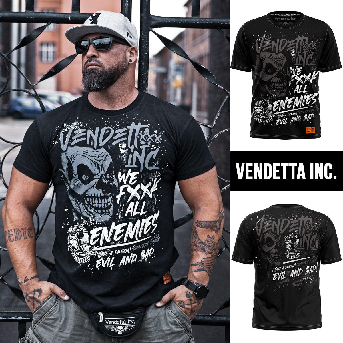 ALTRA Vendetta Inc. Camicia uomo collo rotondo manica corta Evil and Bad nera VD 1157