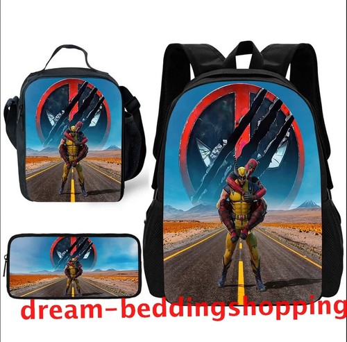 Zaino scuola Deadpool & Wolverine borsa pranzo isolata zaino astuccio matite Regno Unito - Foto 31 di 43