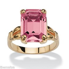 WOMENS 14K GOLD PLATED BIRTHSTONE EMERALD CUT ROSE ZIRCON RING SIZE 5 6 7 8 9 10