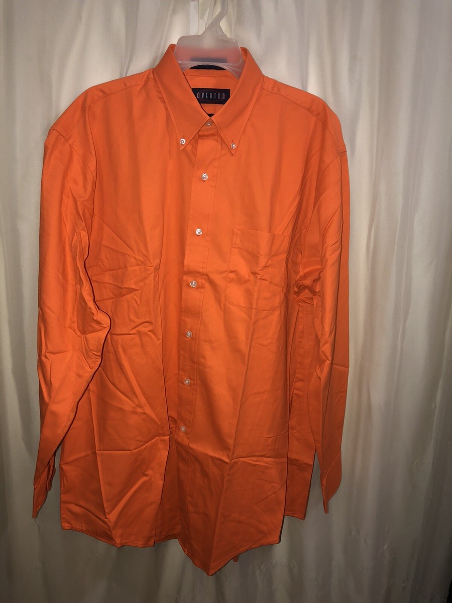 orange button down dress shirt Overton Solid FLAME ORANGE 100% Cotton Button Down Collar Dress Shirt Size:  L