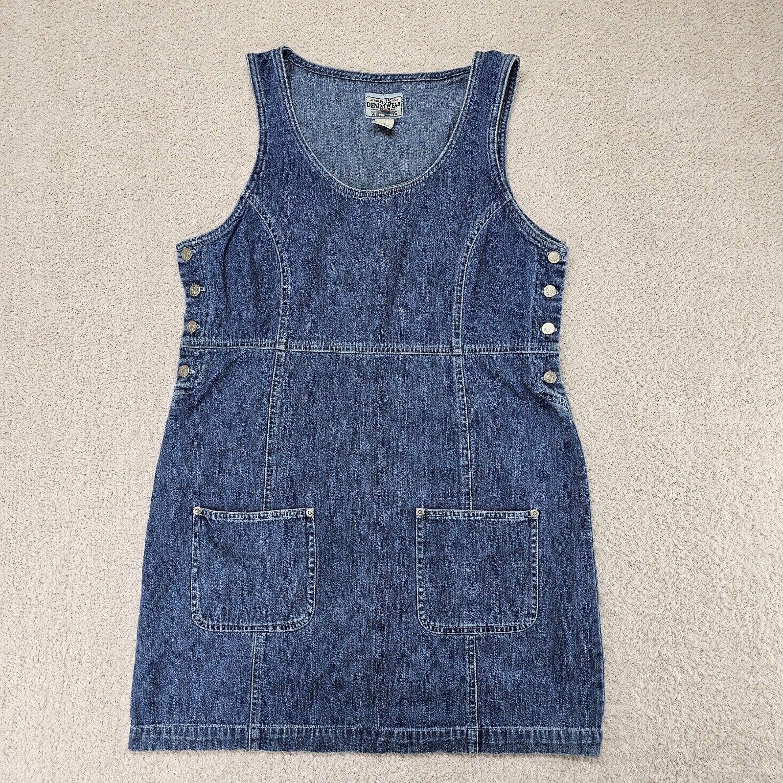 Vintage Y2K Denim Jean Dress Women's Medium Blue Denim Mini Pockets 90s