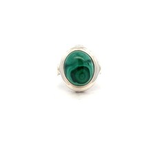 Sterling Silver Oval Malachite Ring Size 7 -Stone 1/2 x 5/8 Inch