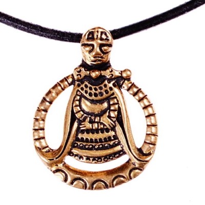 Amulett Freya Wikinger Kette von Aska Mittelalter Anhänger Bronze/Versilbert