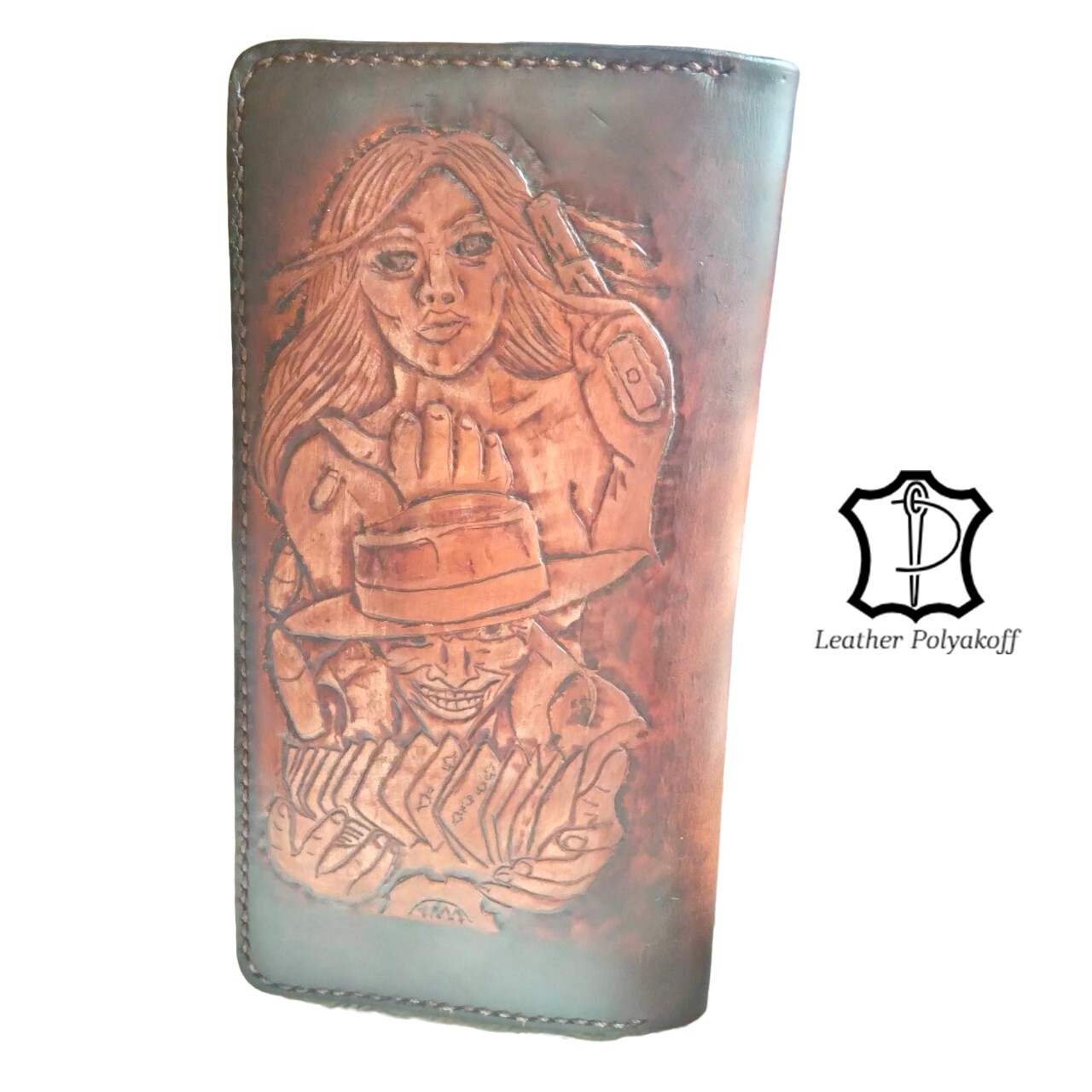 LEATHER POLYAKOFF Handcrafted Natural Leather Wallet, Skull & Bullets, Ukraine image 3