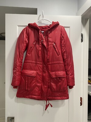 DEHA Made in Italy red hooded jacket, full zip and buttons. Adjustable. Size S