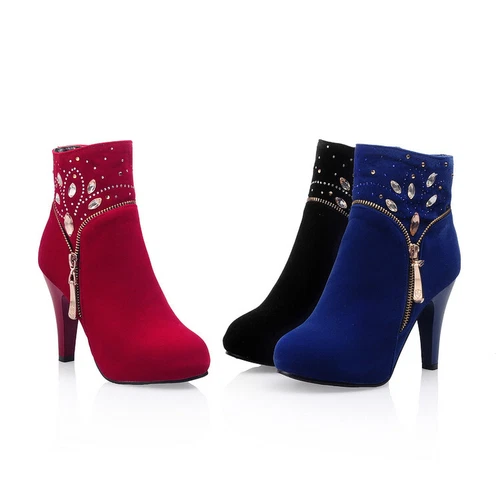 Damas Estrás Botines Tacón Alto Botas Cortas Cremallera Punta Redonda Zapatos de Fiesta - Imagen 1 de 15