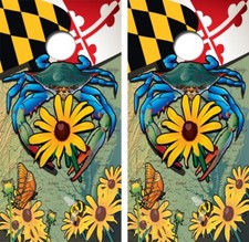 Maryland Blue Crab Themed Cornhole Board Wrap LAMINATED Decal Vinyl Sticker 4494
