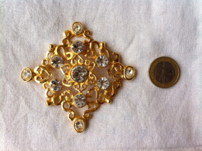 Grande Broche Vintage Signée Inès De La Fressange - Métal Doré Et Brillants