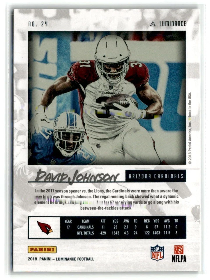 David Johnson Arizona Cardinals 2018 Panini Luminance #24 - Image 2 of 2