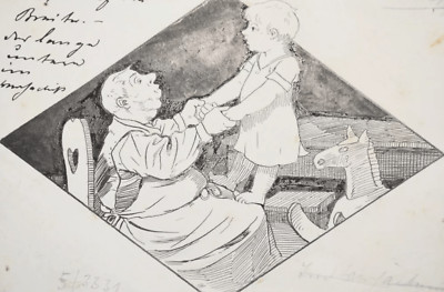 Father and Child | Pen Drawing by Josef Benedikt ENGL