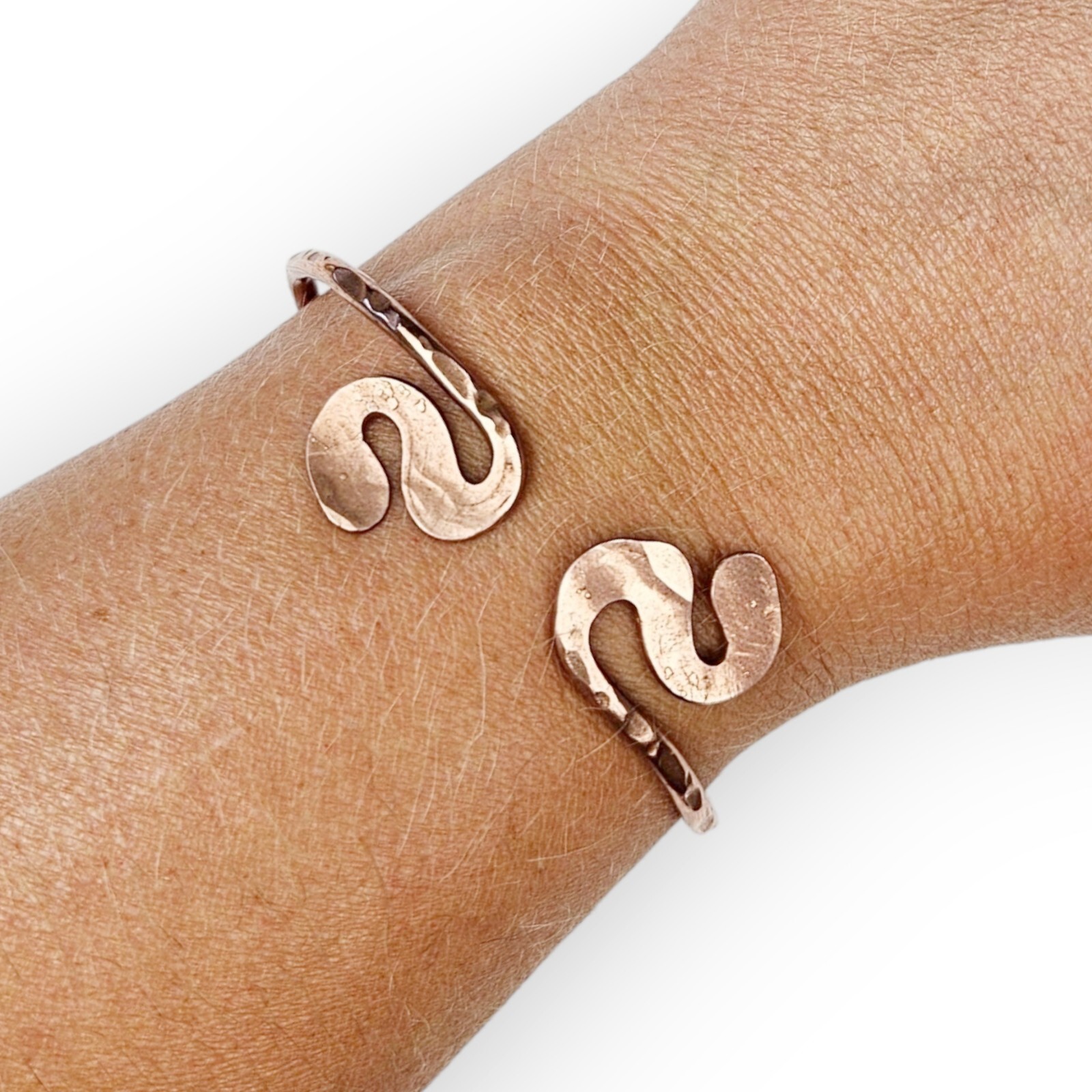 Hammered Solid Copper Cuff Bracelet Wire Twist Op… - image 6