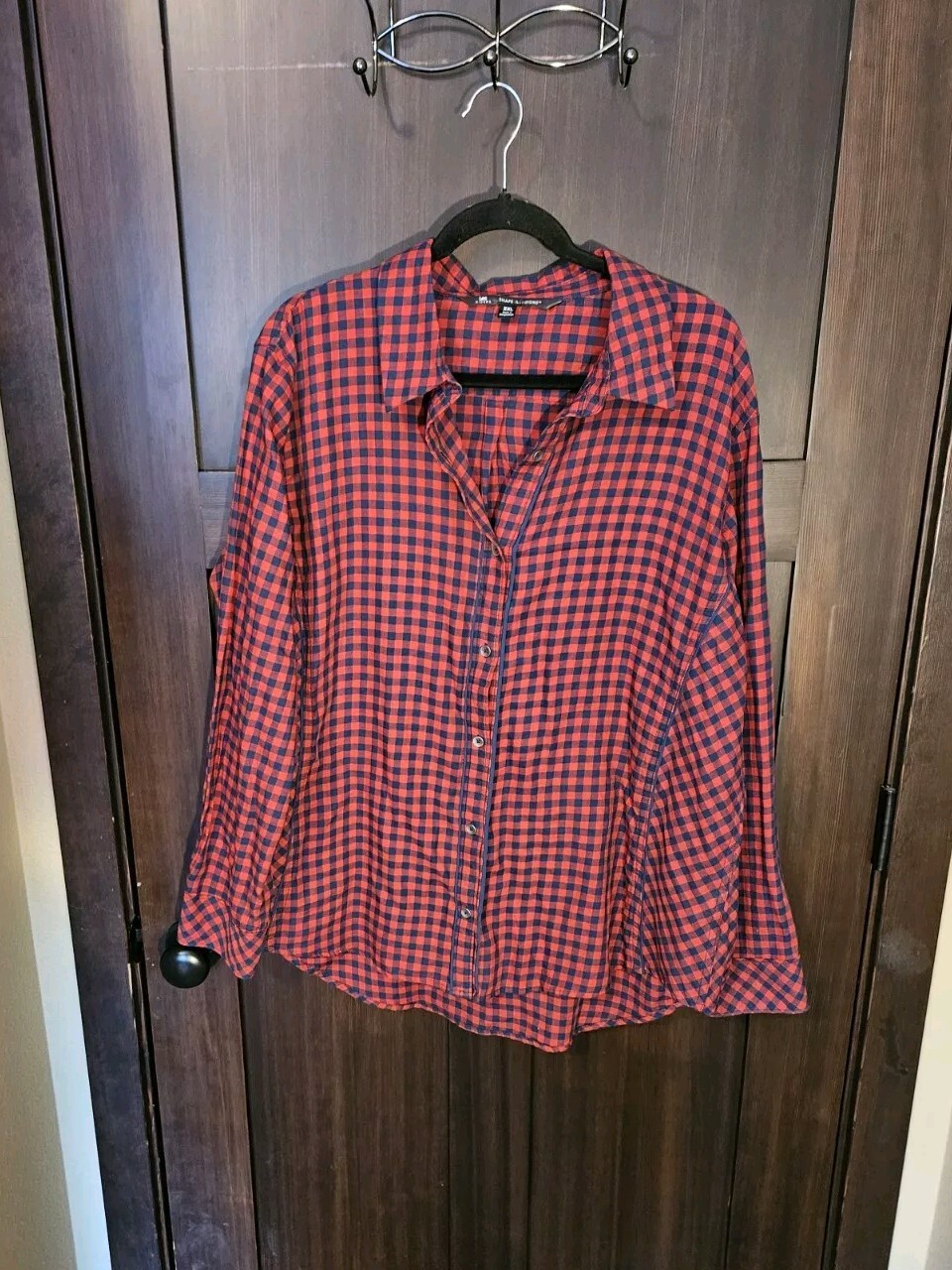 EUC Women's Lee Shape Illusions Button-Up Long Sleeve Plaid Shirt Size XXL 2XL