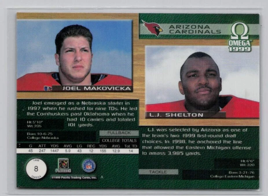 1999 Pacific Omega - #8 Joel Makovicka, L.J. Shelton (RC) /299 Cardinals  - Image 2 of 3