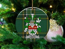 Leech Irish Family Crest Ceramic Christmas Ornament