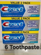 Crest Value 6 Toothpaste Baking Soda & Peroxide-Whitening Fresh Mint-5.7oz Each.