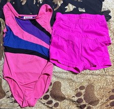 3 Item Lot Of Girls Pink Leotard And Shorts Size 7-8 MC