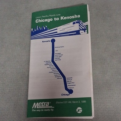 1996 Metra Fahrplan Chicago nach Kenosha Chicago Area Metropolitan Rail
