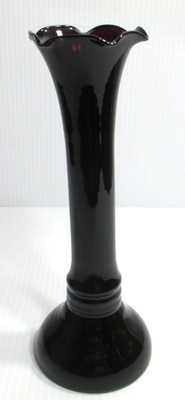 Vintage Black Amethyst Bud Vase Rings Ruffled Rim 7 7/8'' Tall