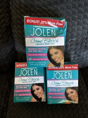 3x Jolen Creme Bleach Lightens Dark Hair Sensitive Formula Plus Aloe Vera 1.2oz