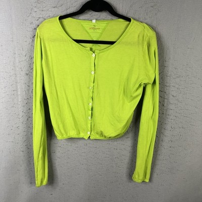 Pete & Greta Cardigan Sweater Womens M Lime Green Cropped Beach Sheer Y2K Neon