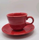 2 Piece Fiesta Scarlet Red Coffee Tea Cup Saucer Homer Laughlin Fiestaware USA