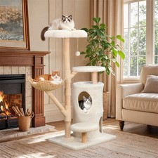 Solid Wood Cat Tree Tower 6-Tier Modern Furniture for Large Cats with 2 Condos