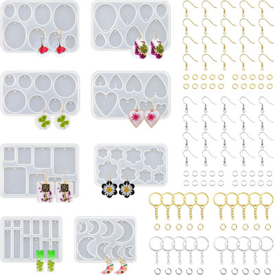 Resin Jewelry Molds, 128 Pcs Multiple UV Resin Earring Mold with Holes, Basic Ep